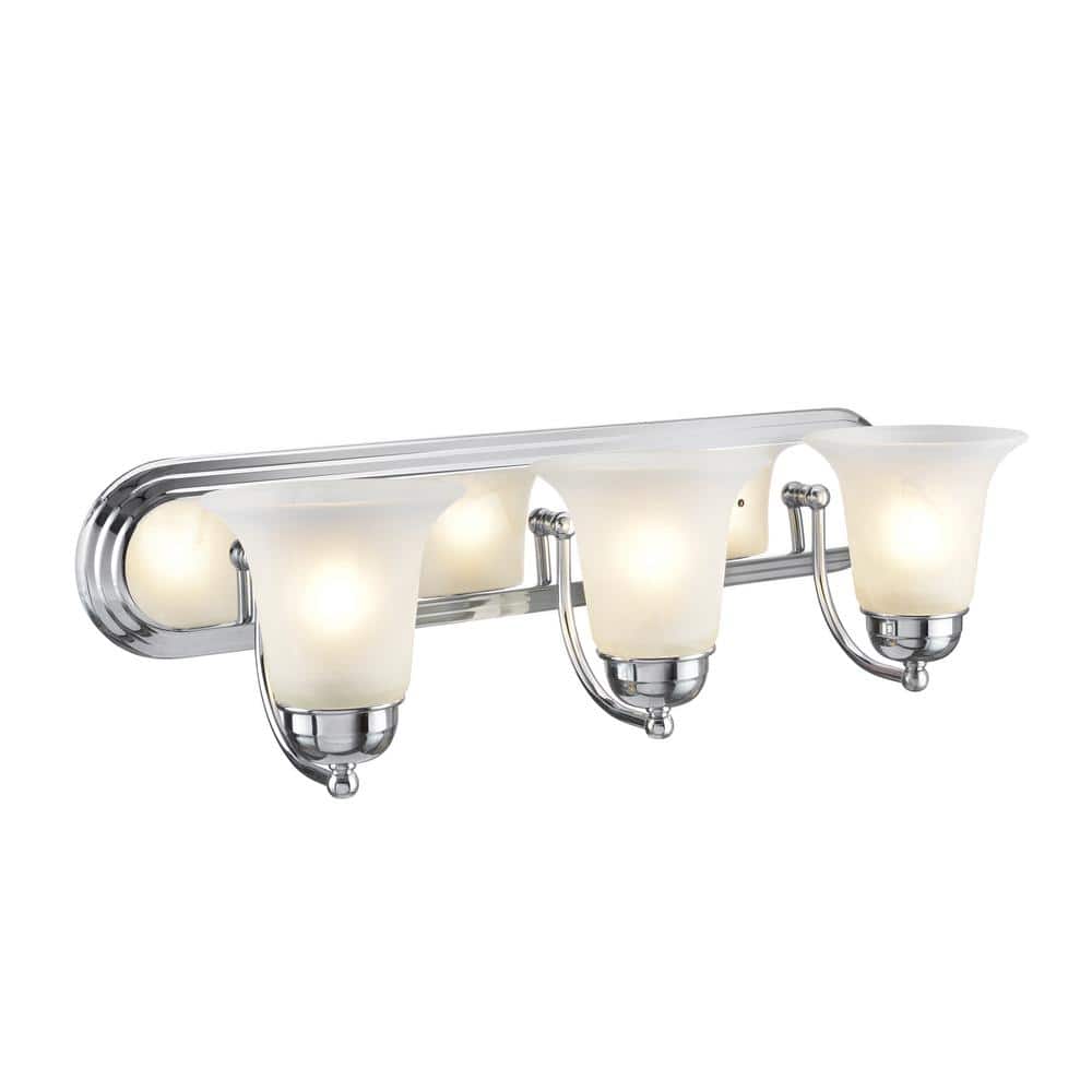 Chrome Alabaster Glass 3-Light Bathroom Vanity Fixture