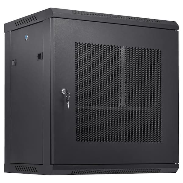 12U Wall Mount Steel Server Cabinet 25.2x15.5x17.7in. Depth Network Rack Enclosure Household Shelving Unit 1-Tier(Black)