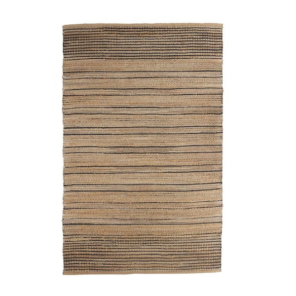 Unbranded Geometric Striped Hand Woven Tan/Black 5 ft. x 7 ft. 9 in. Area Rug