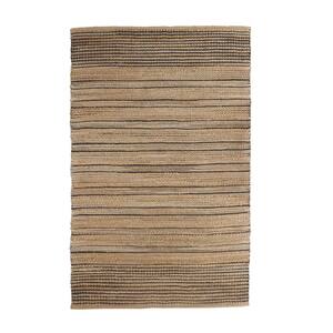 Geometric Striped Hand Woven LR03387  Tan/Black 5 ft. x 7 ft. 9 in. Area Rug