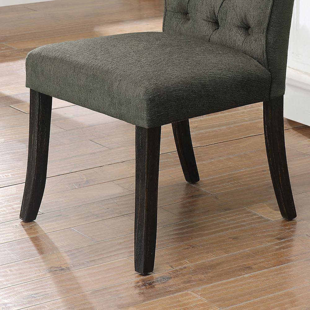 Gray Tufted Upholstered Side Chair with Antique Black Wood Legs