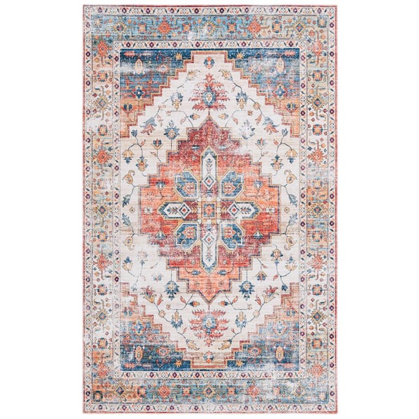 SAFAVIEH Arizona Rust/Beige 5 ft. x 8 ft. Distressed Border Ornate Machine Washable Area Rug