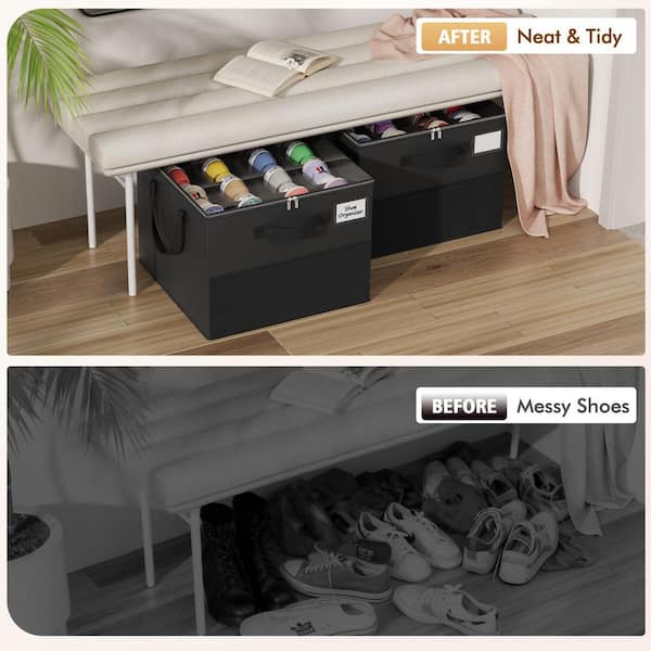 Numhew Black Shoe Storage Organizer, Foldable Adjustable Divider