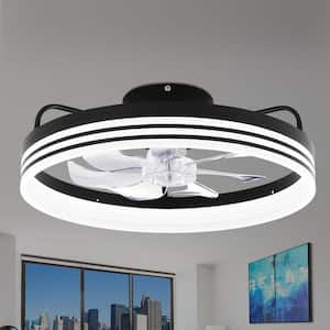 20in. LED Indoor Black Bladeless App Control Smart Low Profile Ceiling Fan Flush Mount Dimmable Lighting For Bedroom