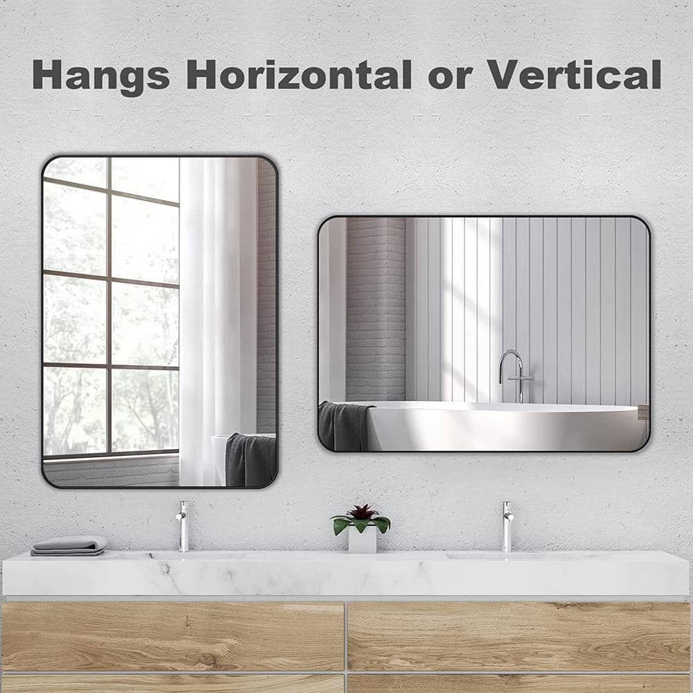 Matt Black Rounded Rectangle Bathroom Vanity Mirror 22x30"