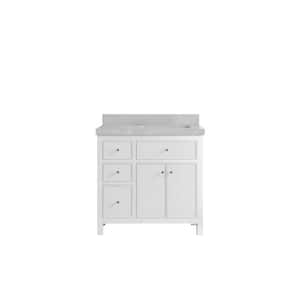 Sonoma 36 in. W x 22 in. D x 36 in. H Right Offset Sink Bath Vanity in White with 2" Pearl Gray Quartz Top