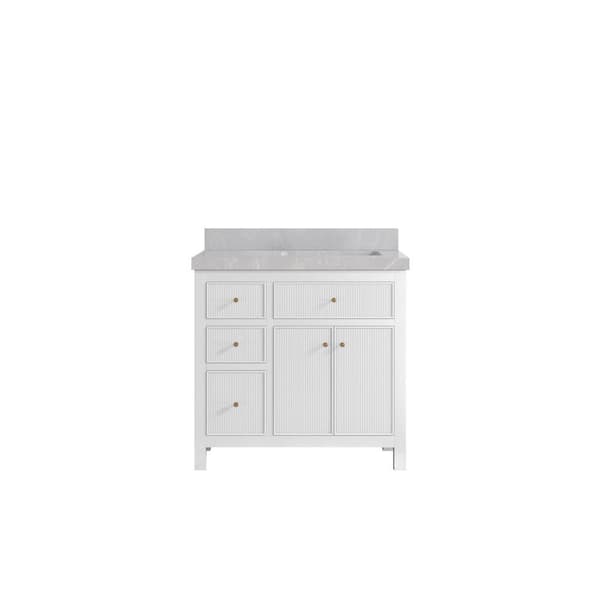 Willow Collections Sonoma 36 in. W x 22 in. D x 36 in. H Right Offset Sink Bath Vanity in White with 2" Pearl Gray Quartz Top