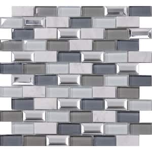 Gatsby Gray Backsplash 3.93 in. x 4.33 in. Brick Joint Marble Glass Mirror Mosaic Wall Tile Sample (0.11 sq. ft./Ea)