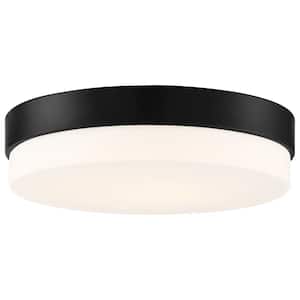 Roma 18 in. Contemporary Matte Black, Opal Integrated LED Flush Mount