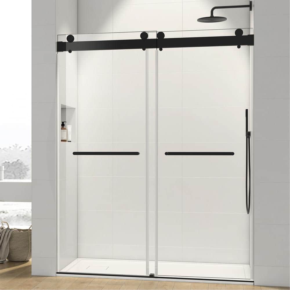 68-72 in. W x 76 in. H Double-Sliding Frameless Shower Door in Matte Black 