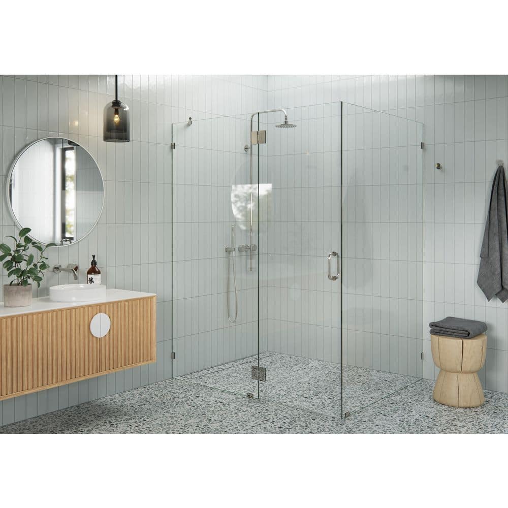 58 in. W x 46 in. D x 78 in. H Pivot Frameless Corner Shower Enclosure in Polished Nickel Finish with Clear Glass price history on PriceWatchPro