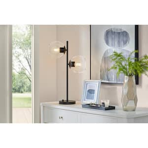 Vista Heights 24. 5in. 2 Light Matte Black Indoor Table Lamp With Clear Glass Shade