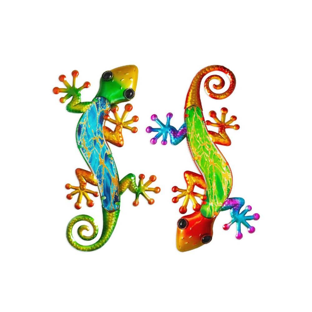 10 in. W x 15 in. H Multi-Colored Metal Outdoor Lizard 3D Wall