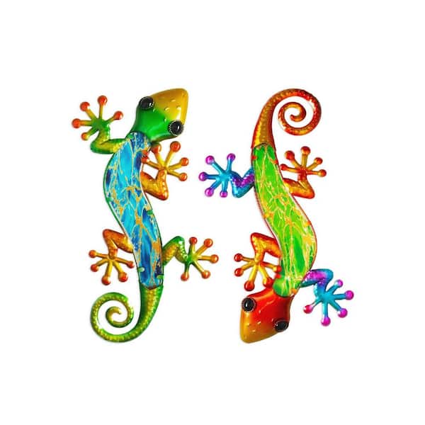 10 in. W x 15 in. H Multi-Colored Metal Outdoor Lizard 3D Wall