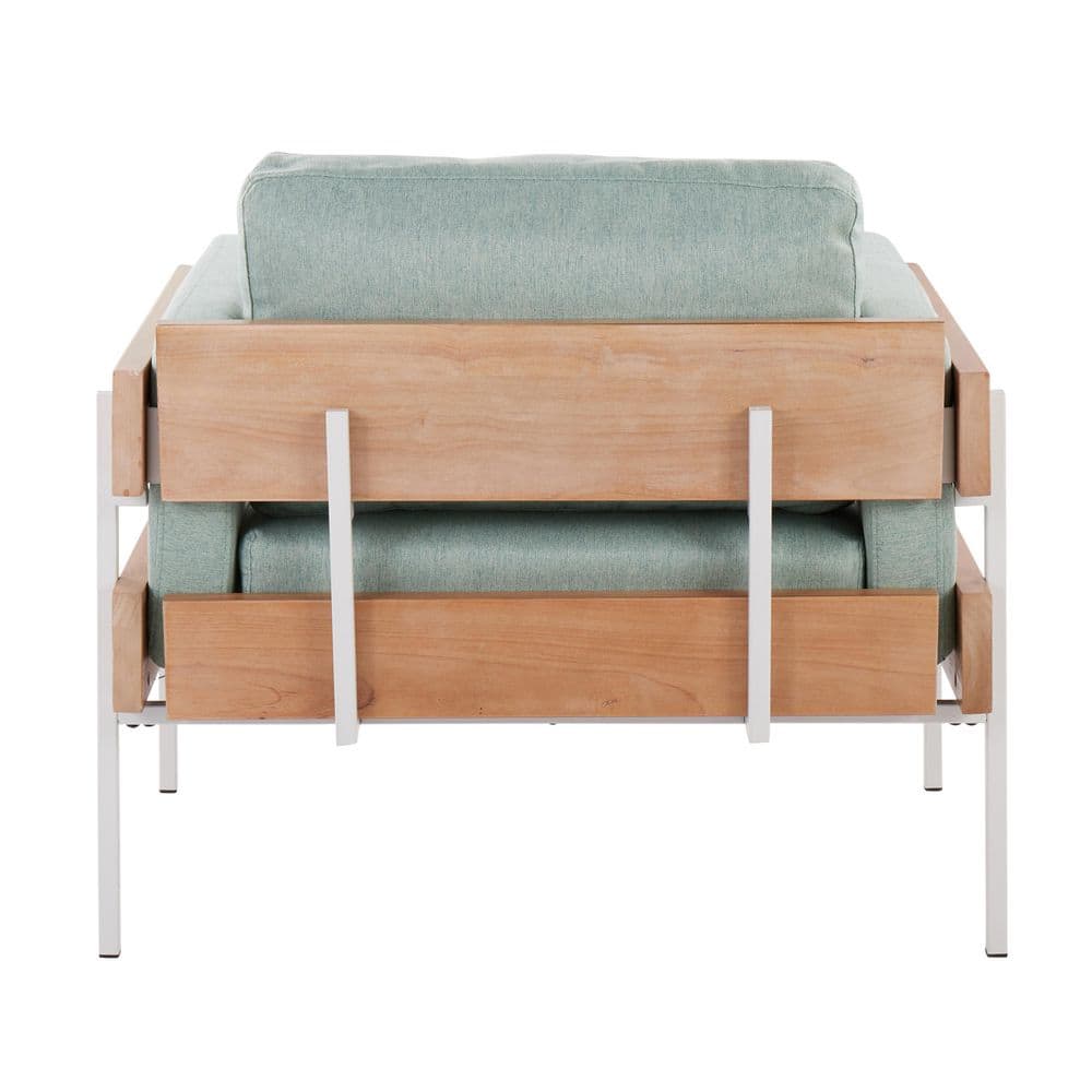 Light Green Fabric and Natural Wood Metal Accent Chair