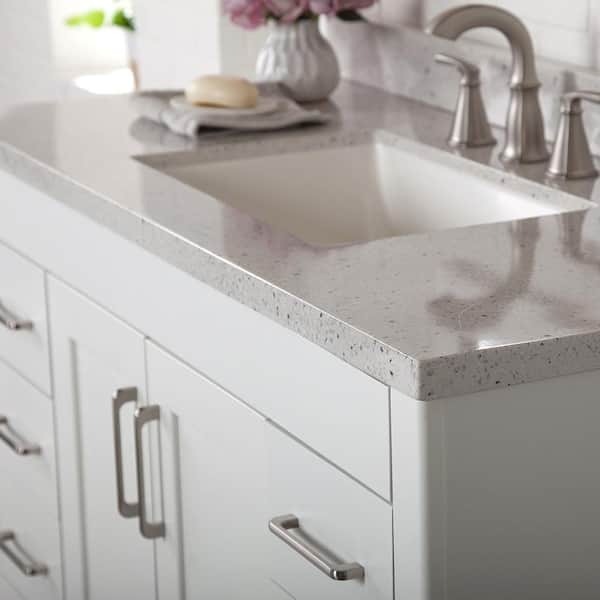 Home Decorators Collection 49 in. W x 22 in. D Engineered Solid Surface White Rectangular Single Sink Vanity Top in Silver Ash