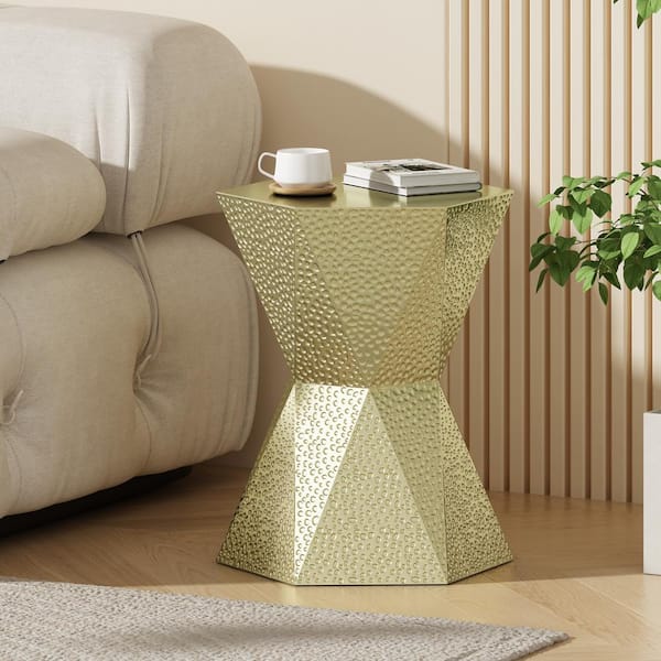 CHRISTOPHER KNIGHT HOME Urta Modern Hexagonal Accent Side Table with Distressed Dents, Powder Coated Iron, Gold