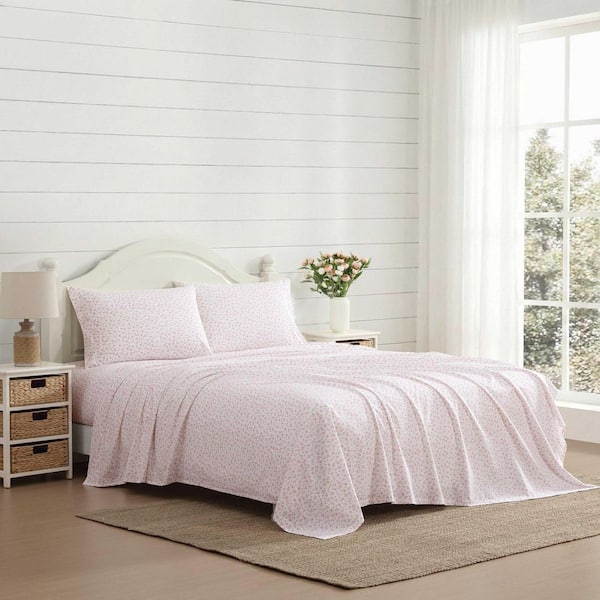 Laura Ashley Little Ditsy 4-Piece Pink/Green Percale Cotton Full