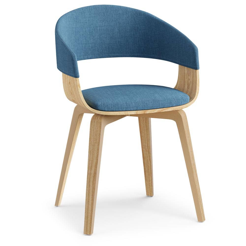 Blue Linen Upholstered Side Chair with Natural Oak Frame