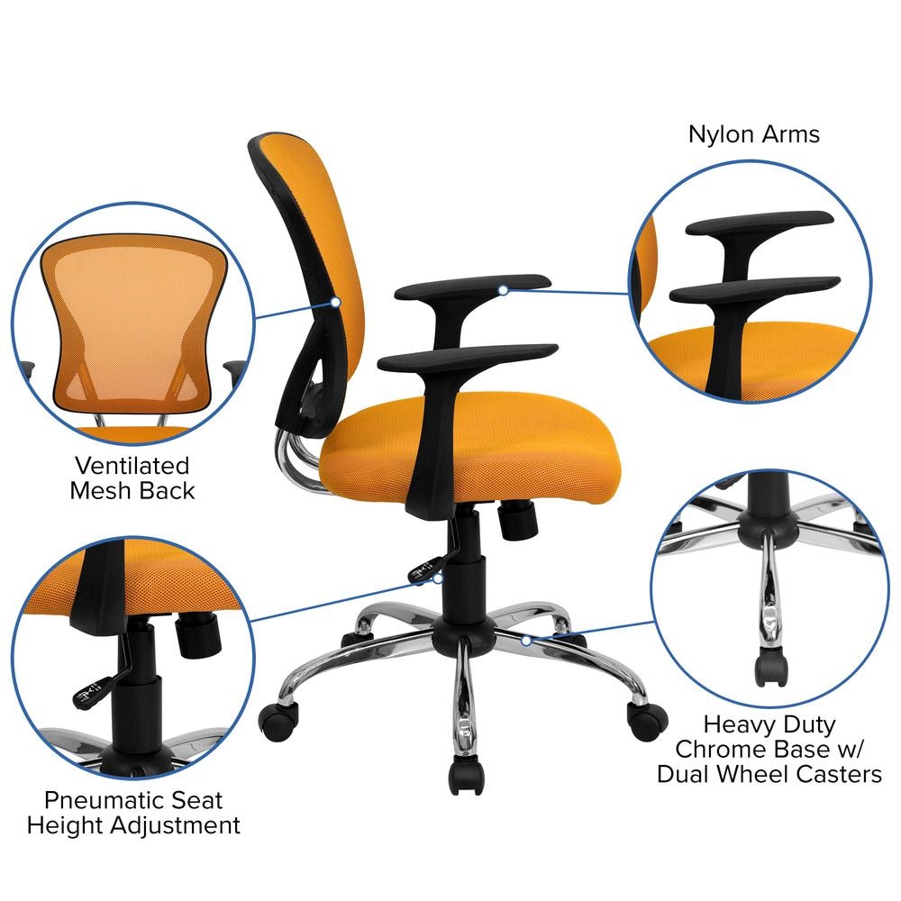 Mid-Back Orange Mesh Swivel Task Chair with Chrome Base