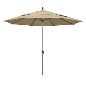 11 ft. Hammertone Grey Aluminum Market Patio Umbrella with Collar Tilt Crank Lift in Beige Pacifica