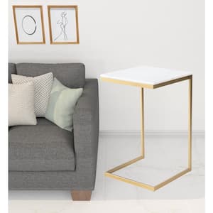 Charlie 16 in. Gold Square Marble End Table