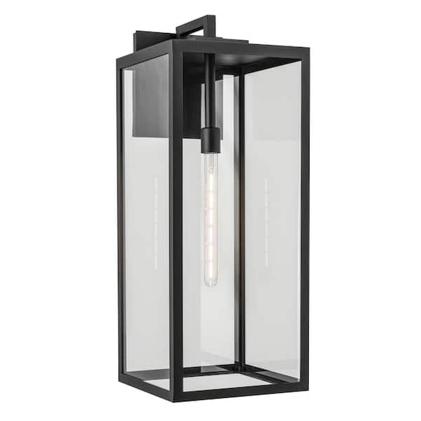 Branner 30 in. 1-Light Textured Black Traditional Outdoor Hardwired Wall Lantern Sconce with No Bulbs Included (1-Pack)