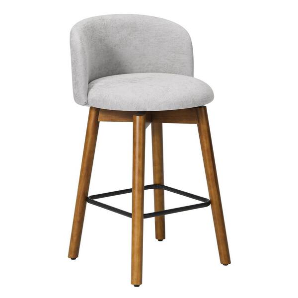 Stansberry 26 in. Chenille Upholstered Low Back Wood Kitchen Counter Stool w/ Swivel, Light Gray