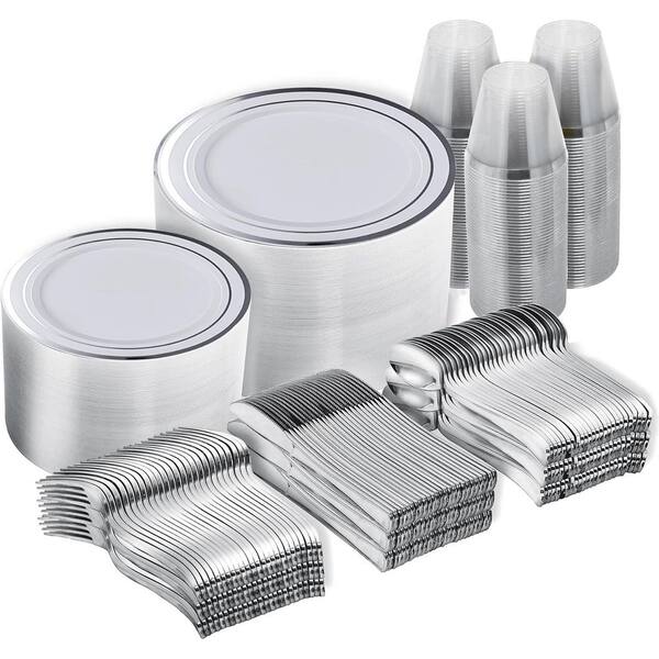 600-Piece Silver Disposable Plastic Flatware Set(Service for 100)