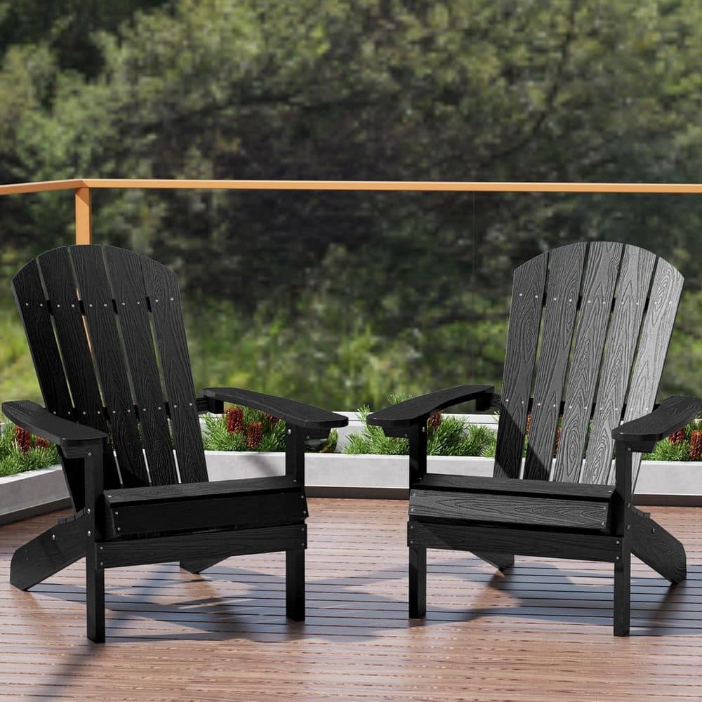 Mximu Classic Black Plastic Outdoor Patio Adirondack Chair (Set of