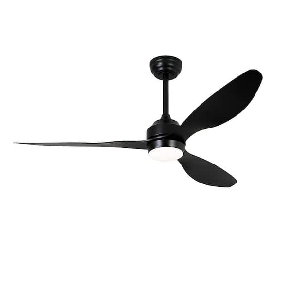 52 in. Black Standard Downrod Mount Ceiling Fan with 3-Wood Blades, LED Light and Remote, Dimmable for Living Room