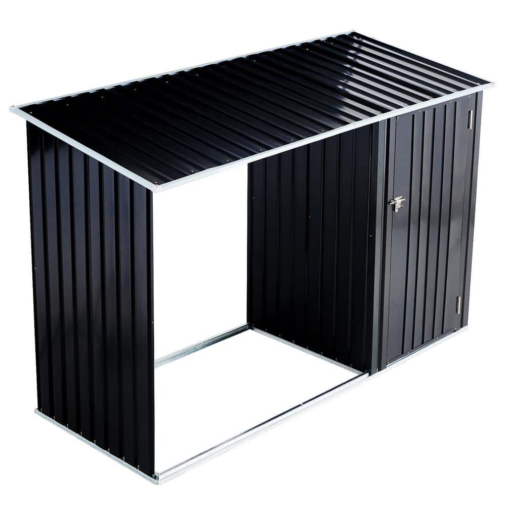 98 in. Dark Gray Galvanized Steel Outdoor Firewood Storage Shed