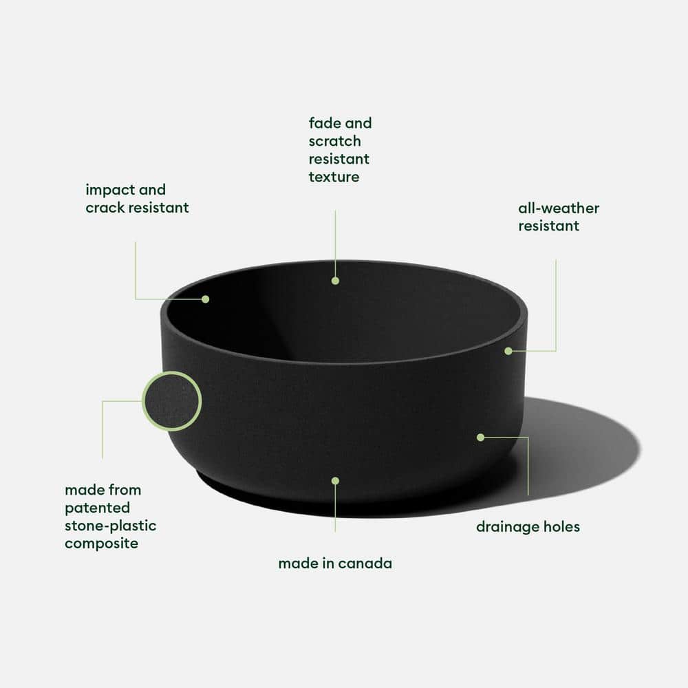 Black Round Plastic-Stone Composite Indoor/Outdoor Planter