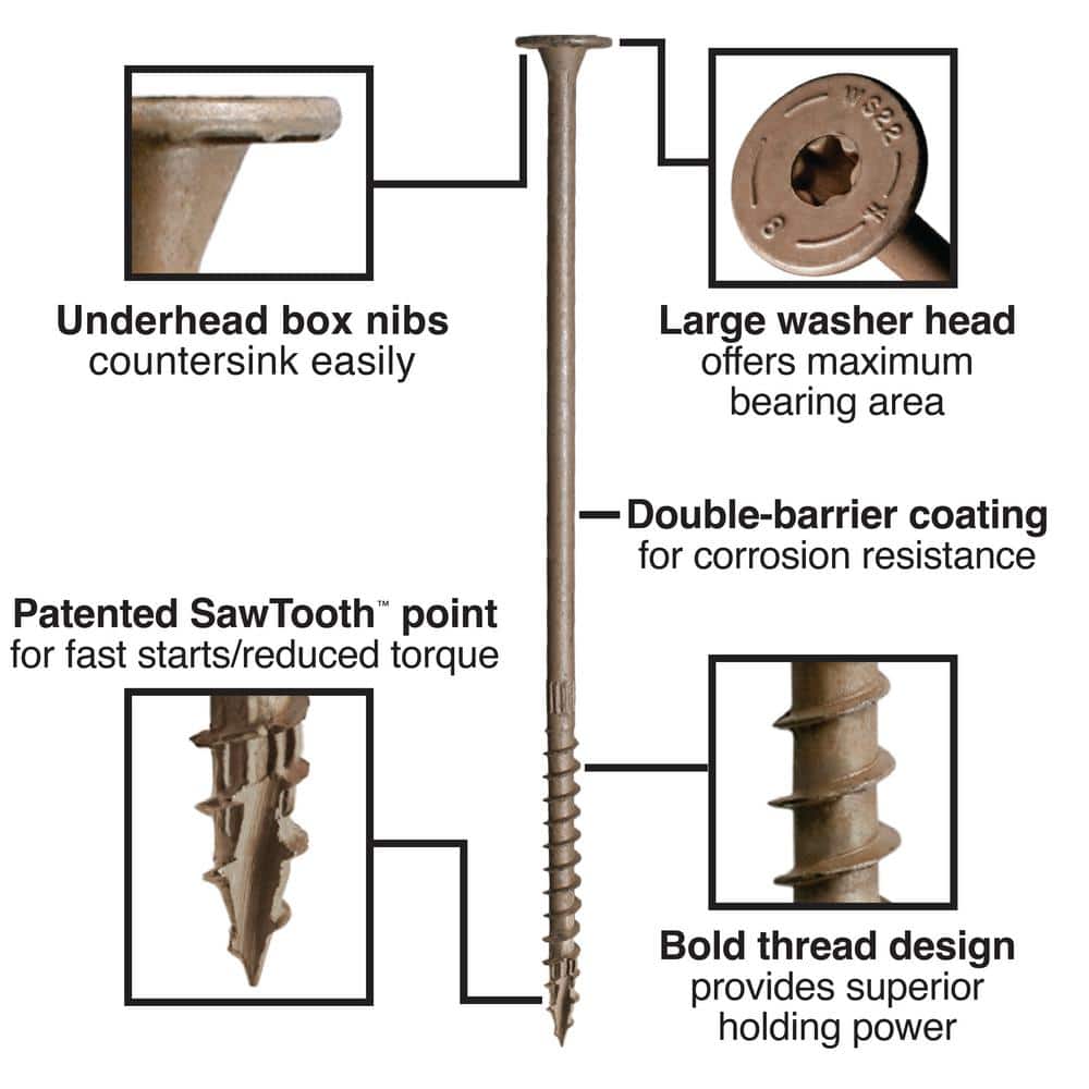 8" Tan Double-Barrier Coated Timber Screws with Star Drive