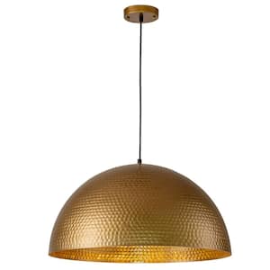 Jan 15.7 in. 1-Light Industrial Antique Gold Oversized Gold Leaf Hammered Large Dome Pendant Light with Metal Shade