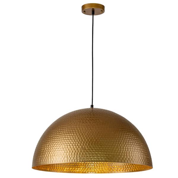 RRTYO Jan 23.6 in. 1-Light Farmhouse Industrial Oversized Antique Gold Hammered Globe Large Dome Pendant Light w/ Metal Shade