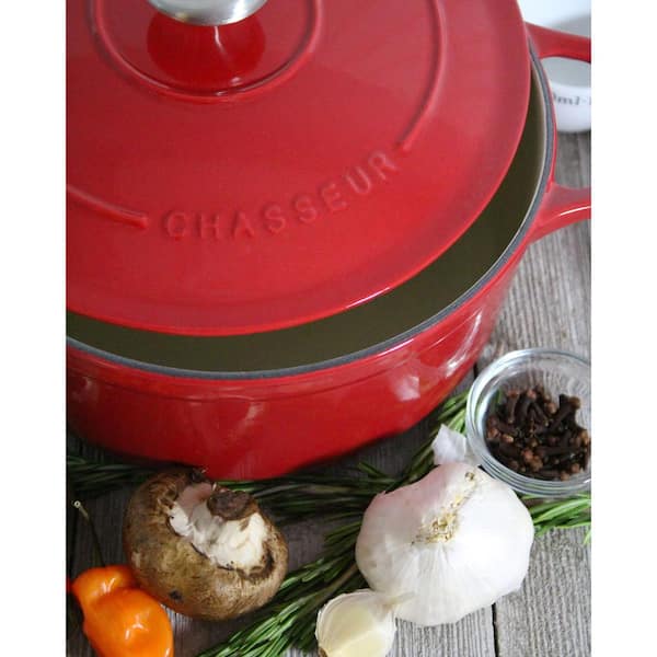 Chasseur French Enameled Cast Iron 16 Wok with Glass Lid - Red