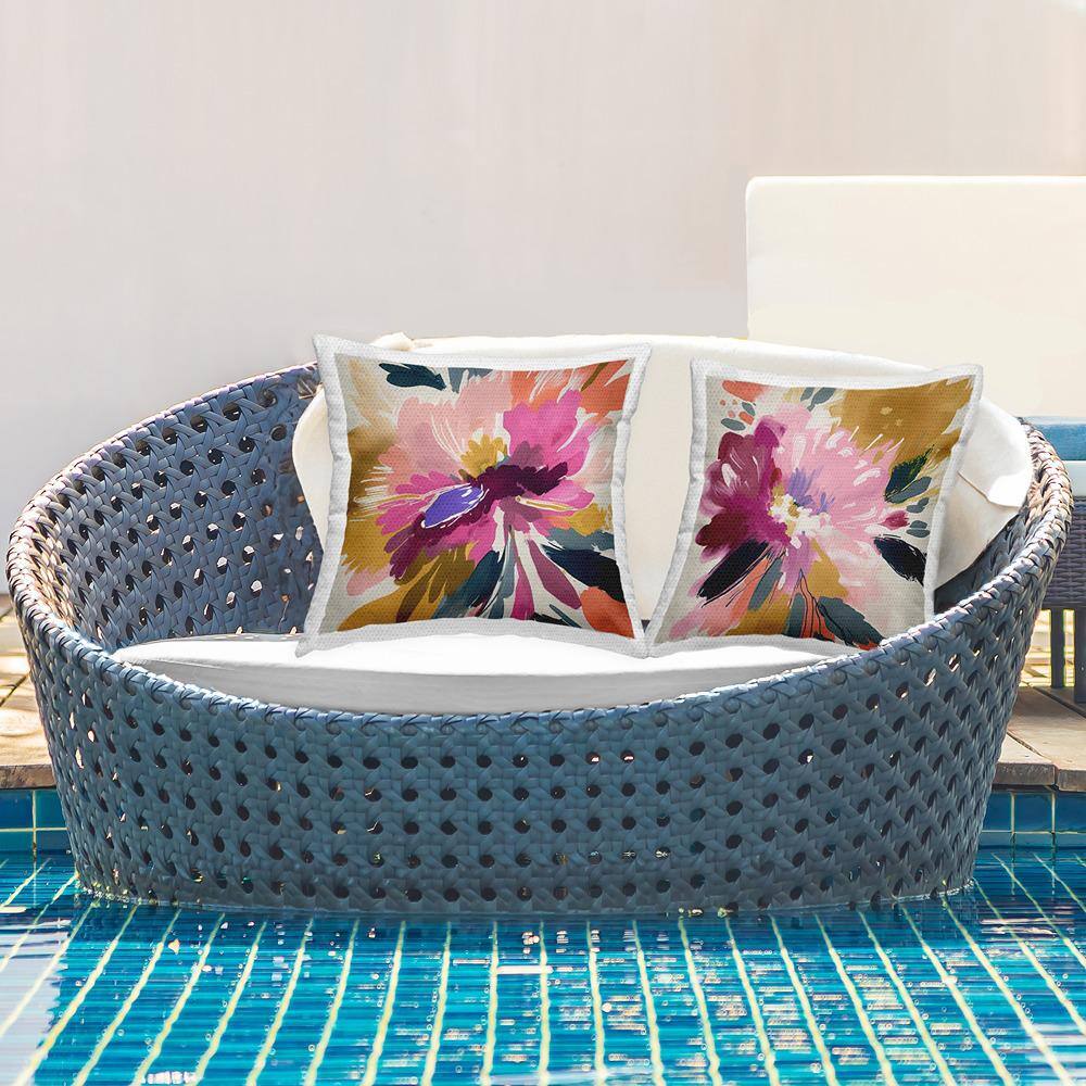 Floral Multicolor Square Outdoor Throw Pillow Set