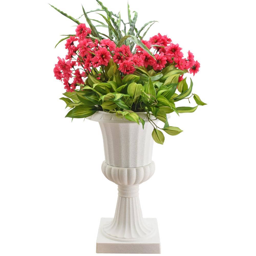 Classic White Painted Plastic Pedestal Urn Planter Set