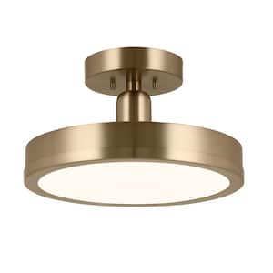Riu 14.25 in. 1-Light Champagne Bronze Hallway Modern Integrated LED Semi-Flush Mount Ceiling Light