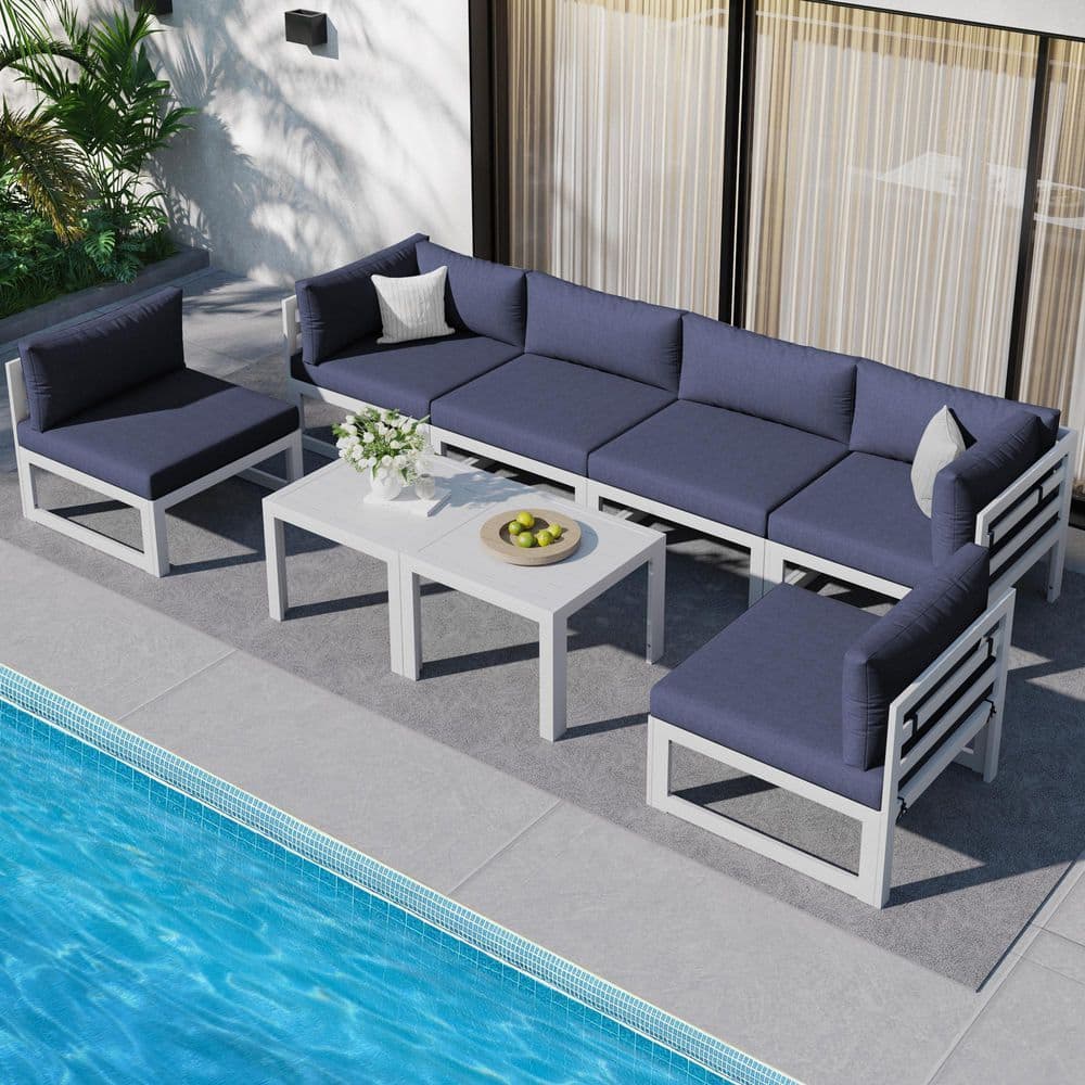 White 8-Piece Aluminum Outdoor Patio Conversation Sectional Deep Seating So