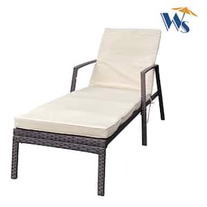 Brown Rattan Wicker Outdoor Chaise Lounge Chair with Brown Cushions