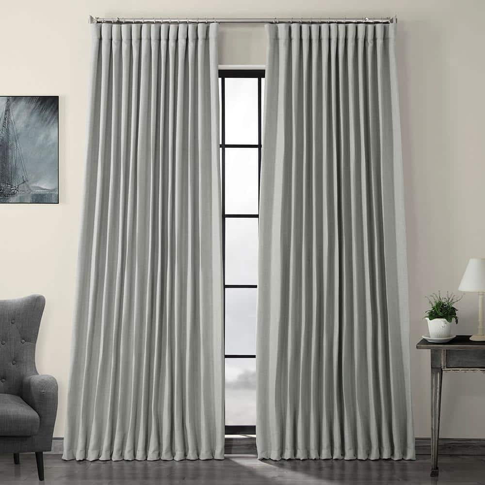 Exclusive Fabrics Furnishings Heather Grey Faux Linen Extra Wide Blackout Room Darkening Curtain 100 In W X 108 In L 1 Panel Bocln1859 108dw The Home Depot