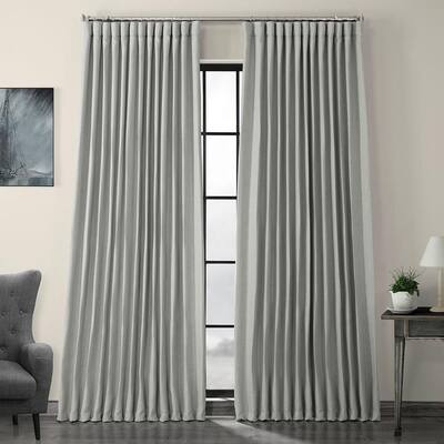 Heather Grey Faux Linen Extra Wide Room Darkening Curtain - 100 in. W X 120 in. L (1 Panel)