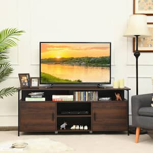 58 in. Walnut Entertainment Center Fits TV's up to 65 in. with Storage Cabinet