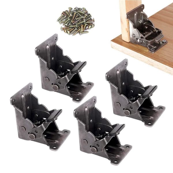 2.7 in. Lock Extension Support Bracket Foldable Self Lock Hinges with Screws for Table Bed Leg Feet, Black (4-Pack)