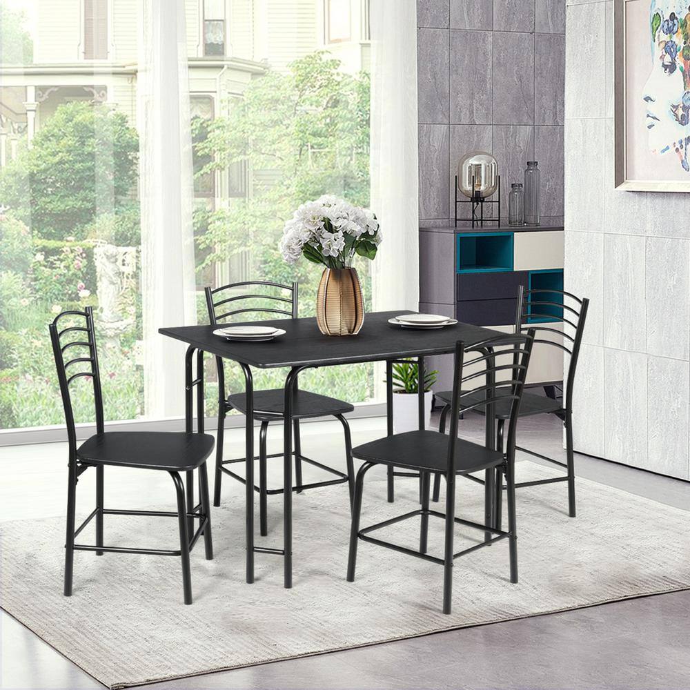 Black Metal and MDF 5-Piece Dining Set