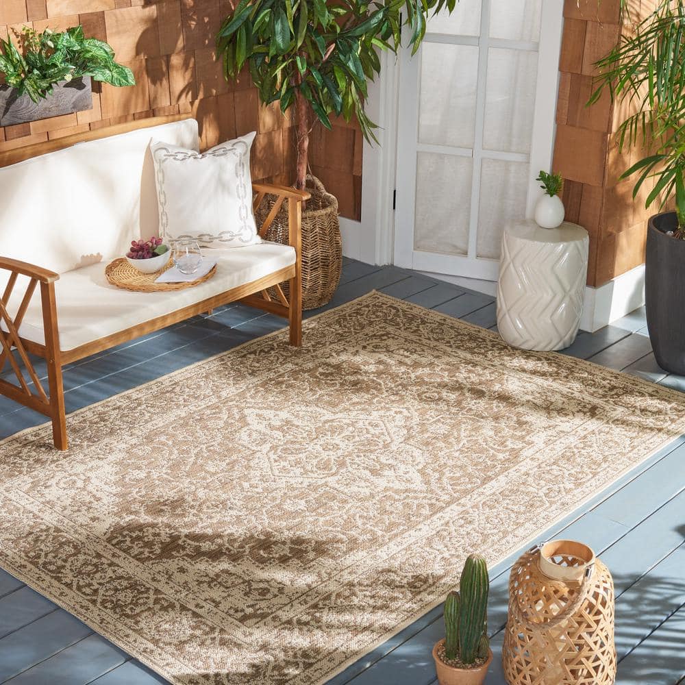 Beige Cream Synthetic Rectangular Stain-Resistant Area Rug