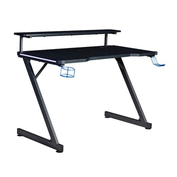 AON 48 in Carbon Fiber Black LED Gaming Computer Desk with Riser