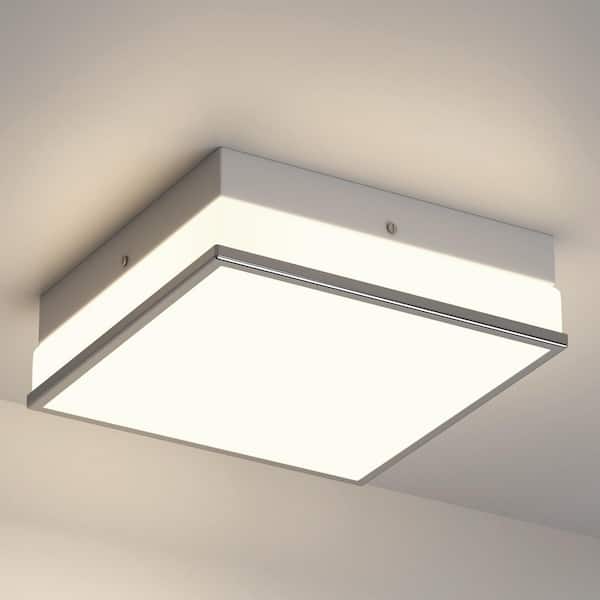 12 in. 2-Light White Chrome Modern Square Ceiling Light, Frosted Glass Flush Mount for Hallway, Bedroom, Entry